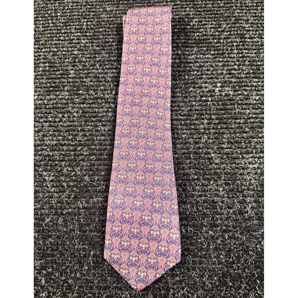Pierre Cardin Mens Silk Tie Pink Navy Geometric Made in USA 56" Necktie